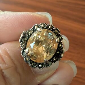 Vintage Style Silver Yellow Lab Quartz Women's Ring Size 7